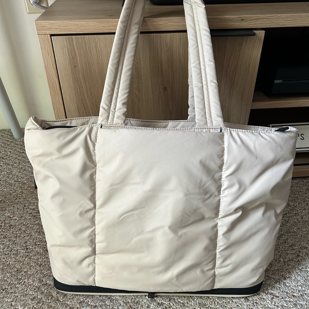 Calpak Cream Quilted Tote Bag with Long Straps